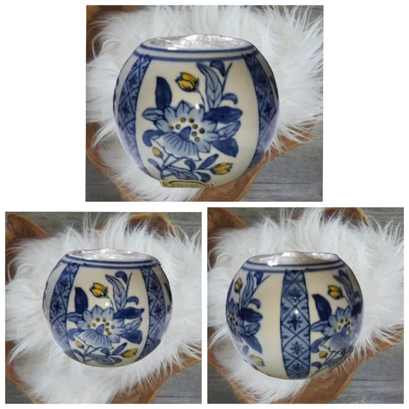 Centrum ~Ceramic Ball Tealight Holders White, Blue with Flowers and Cand… - Picture 3 of 4